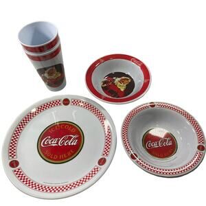 Gibson Set of 7 Christmas Coca Cola Hard Plastic Dinnerware
